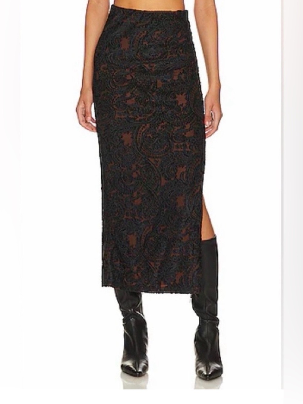 Elegant Black and Brown Floral Maxi Skirt - Women